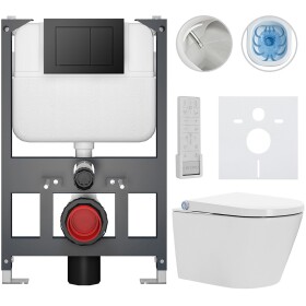 CERANO - Závěsné WC s bidetem Basic/Cronus Premium - bílá lesklá - WC tlačítko Maxio/Černá - závěsné - nízký modul - předstěnová instalace - 59,3x38,4 CER-8050BD86489