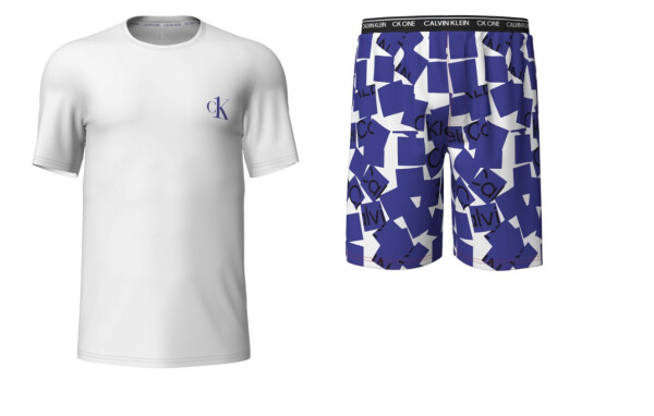Pánské krátké pyžamo 000NM2128E 6OF bílá/modrá Calvin Klein bílá/modrá