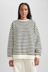 DEFACTO Oversize Fit Striped Crew Neck Sweatshirt