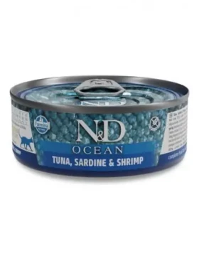 ND Ocean Cat Tuna, Sardine Shrimp 70 g / Konzerva pro dospělé kočky / tuňák a mořské plody