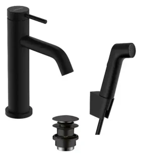 Hansgrohe - Umyvadlová baterie s výpustí Push-Open a bidetovou sprškou, EcoSmart, matná černá (73211670)