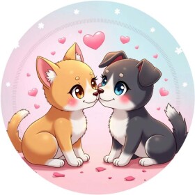 Obrázek Jedlý papír na dort Koťátko s pejskem a srdíčka