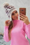 Dámská čepice s bambulí Rosa K368 vínová+bílá+béžová UNI