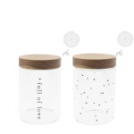 Bastion Collections Dóza s dřevěným víkem Full of Love 18 cm nápis, čirá barva, přírodní barva, sklo, dřevo