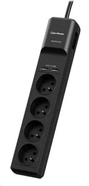 CyberPower P0420SUD0-FR černá / Přepěťová ochrana / 4 zásuvky / vypínač / 2x USB / 1.8 m (P0420SUD0-FR)