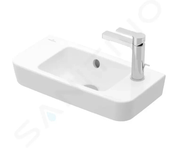 VILLEROY & BOCH - O.novo Umývátko Compact 500x250 mm, s přepadem, 1 otvor pro baterii vpravo, alpská bílá 4342R501