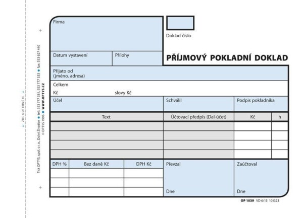 Příjmový doklad, A6, 2 × 50 listů, číslovaný