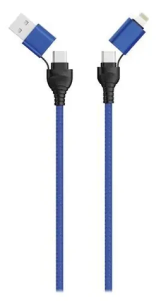 2GO černá, modrá / Nabíjecí kabel 4v1 / USB-A, USB-C - USB-C, Lightning / 1,2 m (797368)