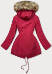 Červená dámská bunda parka s kožešinovou podšívkou (m-21207) odstíny červené XXL (44)