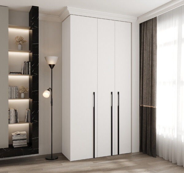 Šatní skříň Como 3 - hloubka 40 cm Rozměry: 120 cm, Pásky / úchyty: Černá, Barva korpusu + barva dveří: Bílá