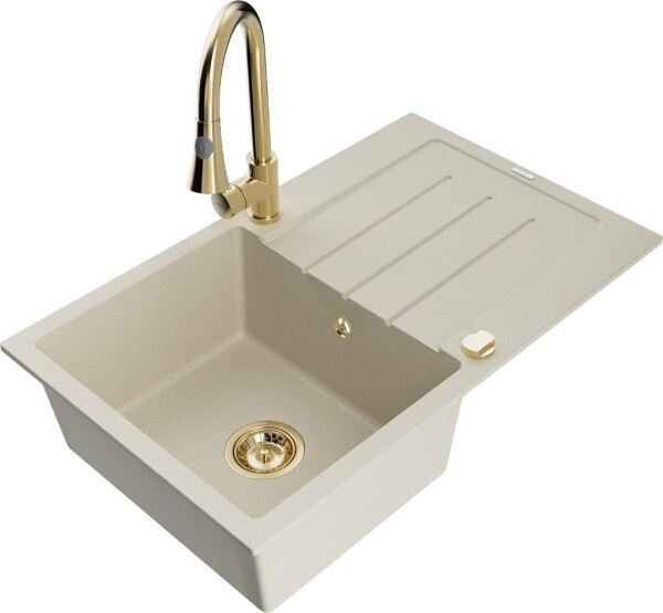 MEXEN - Bruno granitový dřez 1 s odkapávačem včetně baterie Elia, béžová 6513-69-670101-50