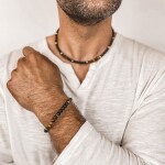 Pánský korálkový náramek Joel Gold - 6 mm Tygří oko a černý Onyx, Hnědá 21 cm