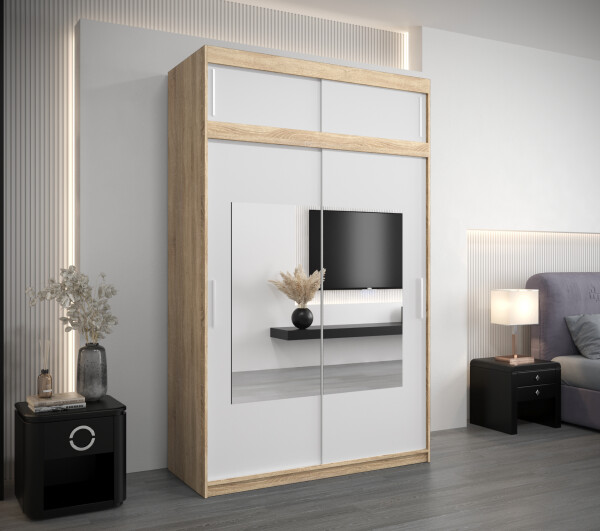 Šatní skříň Abi To s nástavcem Barva korpusu: Dub - sonoma, Rozměry: 150 cm, Dveře: Bílé