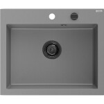 MEXEN/S - Elix granitový dřez 1-miska 600 x 500 mm, šedý, sifon černá 6525601005-71-B