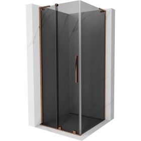 MEXEN/S - Velar L sprchový kout, posuvné dveře 90 x 90, grafit, růžové zlato 871-090-090-43-60
