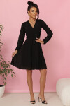 313-17 ISABELLE Polsko plisované šaty s dlouhými rukávy a výstřihem - BLACK XL