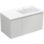 MEXEN/S - Rivel koupelnová skříňka 90 cm s umyvadlem Otis pravá, 1S, 1D, reliéf, šedá mat/bílá mat 91A23-09047-3-BBFF62-W18P01