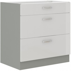 Spodní skříňka 80 D 3S BB - Premium Box Barva korpusu: Šedá, Barva dvířek: Bílý lesk (Blanka)