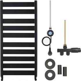 CERANO Koupelnový radiátorový set Marco - kombinované vytápění, wifi tyč - boční jednobodové připojení - 600W - černá matná - 1125x550 mm