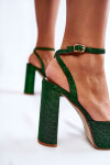 Dámské sandály třpytivé na podpatku Zelene Rosel 40