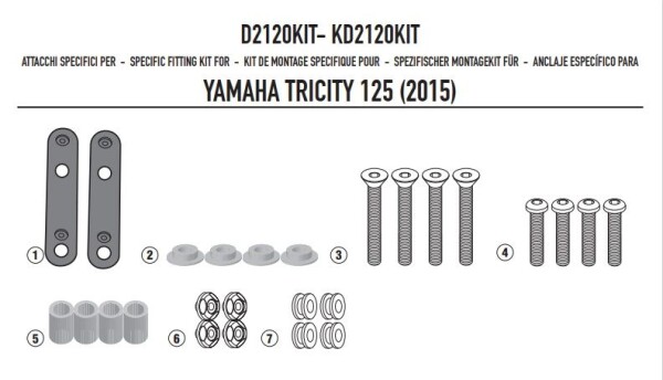 D2120Kit montážní sada pro plexi čiré 2120DT pro Yamaha Tricity 125-155 (14-24)