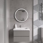 Erga Olivia, kulaté LED zrcadlo 60cm, černý kovový rám, 1380 lm, 6500K, přední osvětlení, ERG-V01-202-6060-BK