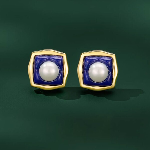 Stříbrné náušnice s perlou a lapis lazuli Margaux – stříbro 925/1000, Modrá Bílá