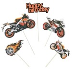 Dortisimo Zapichovací dekorace na dort Happy Birthday s motorkami (5 ks)