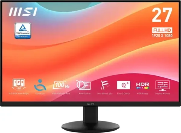 27" MSI PRO MP272L černá / FHD / IPS / 16:9 / 1ms / 1300:1 / 250cd-m2 / HDMI+DP / VESA (PRO MP272L)