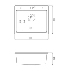 SAPHO - Granitový vestavný dřez mono, 59,5x50cm, carbon GR5950