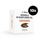 Slávky ve slunečnicovém oleji s uzenou příchutí - GymBeam (10 x 80 g) (105232-2-10x80g)