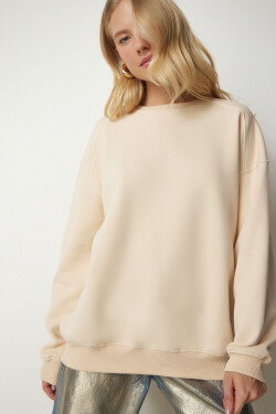 Happiness İstanbul Women's Cream Raised Oversize Sweatshirt