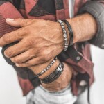 Pánský náramek Mirko Black z pravé kůže a chirurgické oceli, Černá 21 cm