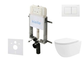 Kielle - Genesis New Set předstěnové instalace, klozetu Oudee, Vortex Rimless+, sedátka softclose a tlačítka Gemini New III, lesklá bílá 30528SZ34