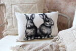 Chic Antique Lněný povlak na polštář Two Rabbits 50 × 35 cm, béžová barva, textil