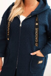 Dámský kabát Plus Size z umělého beránka s kapucí a kapsami modrý UNI