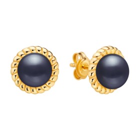 Náušnice s černou perlou Patricia Gold - stříbro 925/1000, Zlatá Černá