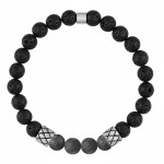 Pánský náramek Marco - 8 mm lávový kámen a larvikit, Šedá 19 cm