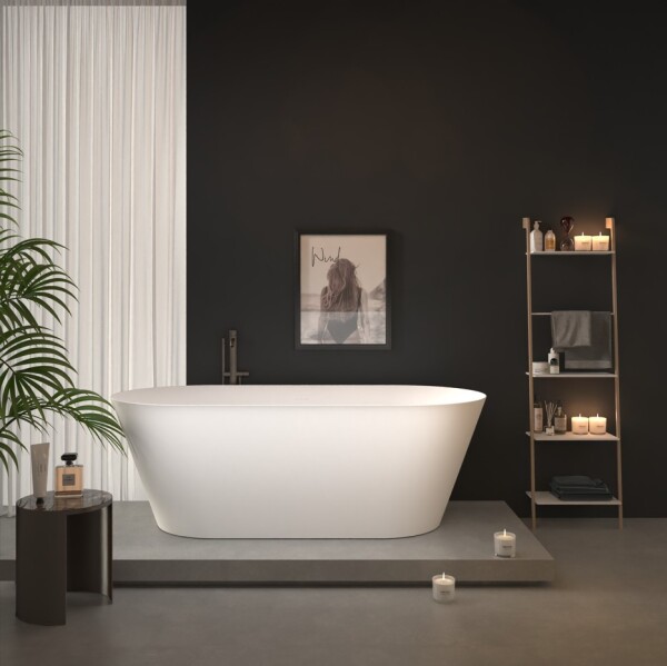 Erga Rhea, volně stojící vana 170x80 cm + odtoková zátka, bílá lesklá, ERG-RHEA-170080-WH-WH