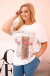 Dámská bavlněná halenka Plus Size s potiskem „Day Dream“ bílá + camel UNI