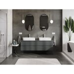 MEXEN/S - Rivel koupelnová skříňka pod umyvadlo 160 cm s deskou, 2 zásuvky, reliéf , grafit mat 91A20-16047-2-BFFC66