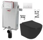 ALCADRAIN Renovmodul - předstěnový instalační systém s bílým tlačítkem M1710 + WC REA CARLO MINI RIMLESS ČIERNY MAT + SEDADLO AM115/1000 M1710 MM1