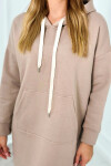 Dlouhé šaty s kapucí 9623 Tmávě béžová - K-Fashion UNI tmavě béžová