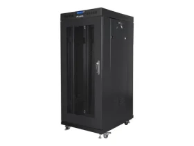 Lanberg Rack 27U černá / Stojanový rozvaděč / 19" / 600x800 mm / Flat pack / Perforované dveře / LCD (FF01-6827-23BL)