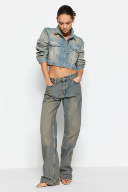 Trendyol modré světlé efekt vintage džíny nízkým pasem širokými nohavicemi