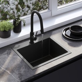 REA - Ocelový dřez Leo 50 Black s kuchyňskou baterií KPL-96005