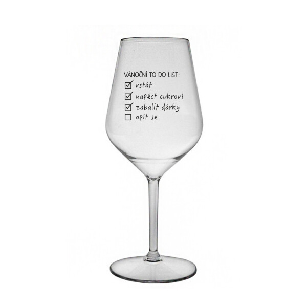 VÁNOČNÍ TODO LIST - čirá nerozbitná sklenice na víno 470 ml