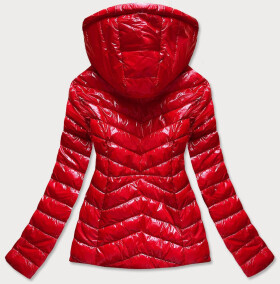 Krátká červená prošívaná dámská bunda kapucí (CAN-333) odcienie czerwieni