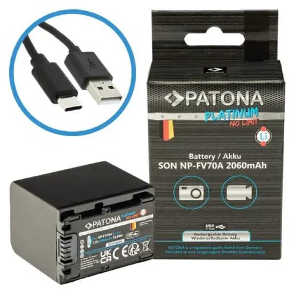 PATONA NP-FV70A Platinum / Baterie pro foto Sony / 2060 mAh / Li-Ion / USB-C nabíjení (PT1394)