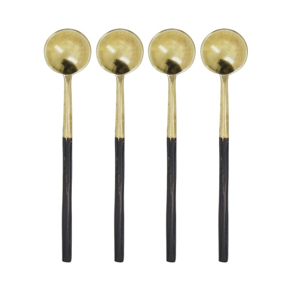 House Doctor Lžička Antique Brass – set 4 ks, černá barva, zlatá barva, kov